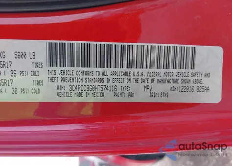 2017 Dodge Journey Sxt Awd z USA, uszkodzony, nr VIN 3C4PDDBG0HT574116